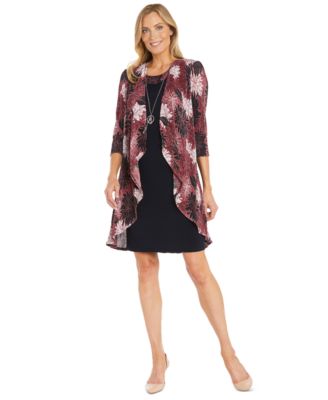 R & M Richards - Women's Flyaway-Airbrush Puff-Print Jacket  & Necklace Dress