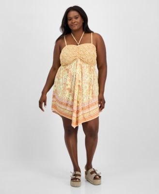 Madden Girl - Trendy Plus Size Smocked Handkerchief-Hem Dress