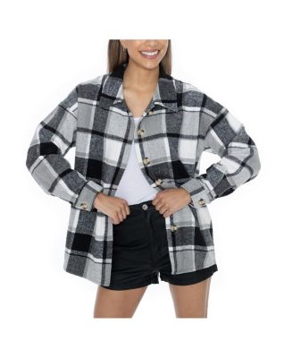 Gameday Couture - Women's Grey Georgia Bulldogs Long Sleeve Brushed Plaid Button-Up Overshirt Jacket