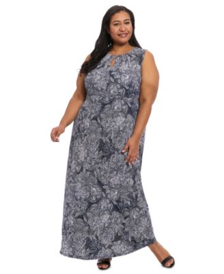 London Times - Plus Size Keyhole-Neck Sleeveless Maxi Dress