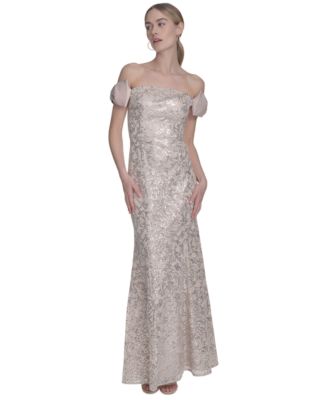 Eliza J - Women's Bow-Trim Off-The-Shoulder Sequin Gown