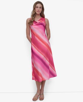 DKNY - Petite Printed Cowlneck Sleeveless Midi Dress