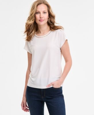 Jones New York - Women's Extended-Shoulder Lattice-Neck Top