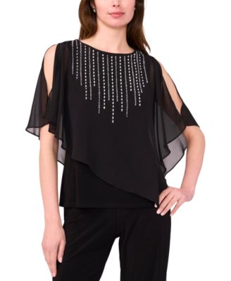 MSK - Women's Beaded Overlay Split-Sleeve Top