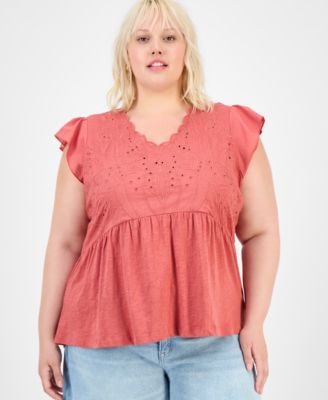 Democracy - Trendy Plus Embroidered Flutter Sleeve Blouse