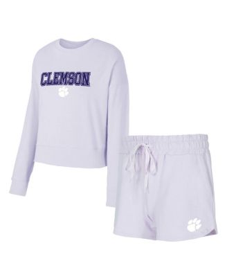 Concepts Sport - Women's&nbsp; Light Purple Clemson Tigers Elevation Tri-Blend Long Sleeve Top Short Set