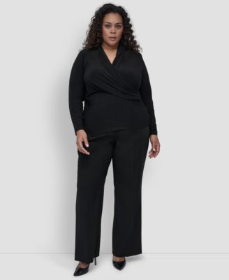 DKNY - Plus Size Long-Sleeve Faux-Wrap Top