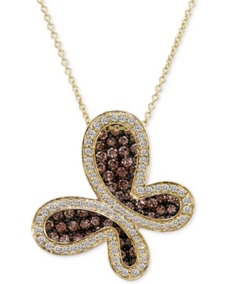 Le Vian - Chocolate Diamond & Vanilla Diamond Butterfly Pendant Necklace (1-5/8 ct. t.w.) in 14k Yellow Gold, 18"