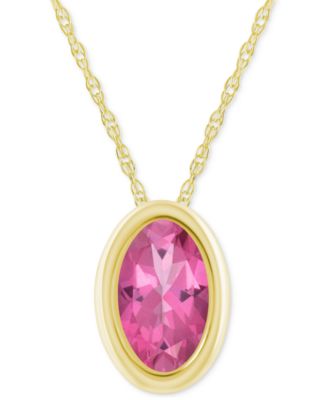 Macy's - Pink Topaz Oval Solitaire 18" Pendant Necklace in 10k Gold (Also in Additional Gemstones)