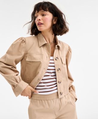 On 34th - Women's Puff-Shoulder Twill Swing Jacket
