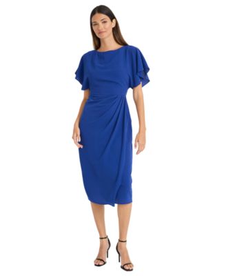 Maggy London - Women's Flutter-Sleeve Side-Pleated Dress