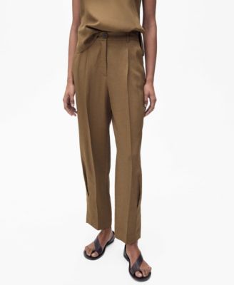 MANGO - Women's Linen-Blend Pleated Trousers