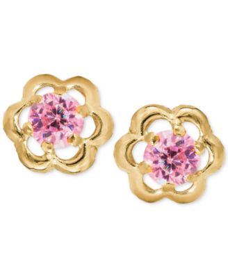 Macy's - Children's Pink Cubic Zirconia Flower Screwback Stud Earrings in 14k Gold