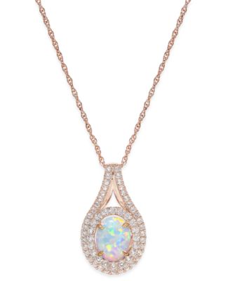Macy's - Lab-Grown Opal (1 ct. t.w.) and White Sapphire (3/4 ct. t.w.) Pendant Necklace in 14k Rose Gold-Plated Sterling Silver
