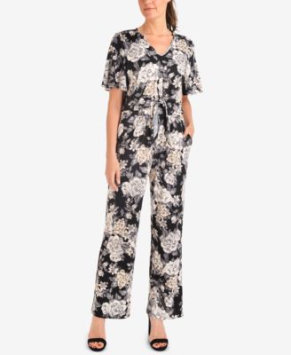 NY Collection - Floral-Print Tie-Front Jumpsuit