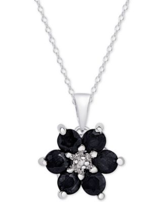 Macy's - Sapphire (9/10 ct. t.w.) & Diamond Accent Flower 18" Pendant Necklace in Sterling Silver