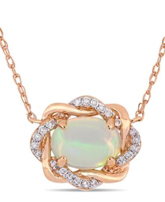 Macy's - Blue Opal (3/4 ct.t.w.) and Diamond (1/10 ct.t.w.) Interlaced Halo 17" Necklace in 10k Rose Gold