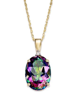 Macy's - Mystic Topaz (7-1/3 ct. t.w.) and Diamond Accent Oval Pendant Necklace in 14k Gold (Also Available in Blue Topaz & Amethyst)