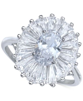 Giani Bernini - Cubic Zirconia Tapered Flower Oval & Baguette Ring (5-3/8 ct. t.w.) in Sterling Silver