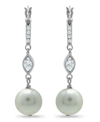 Macy's - Imitation Pearl Cubic Zirconia Art Deco Linear Earrings Crafted in Fine Silver Plate