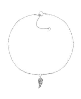 Macy's - Diamond Accent Angel Wing Anklet in Sterling Silver , 9" + 1" extender