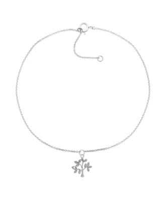 Macy's - Diamond Accent Tree of Life Anklet in Sterling Silver , 9" + 1" extender