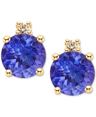 Macy's - Emerald (1/2 ct. t.w.) & Diamond Accent Stud Earrings in 14k Gold (Also in Ruby, Sapphire, & Tanzanite)