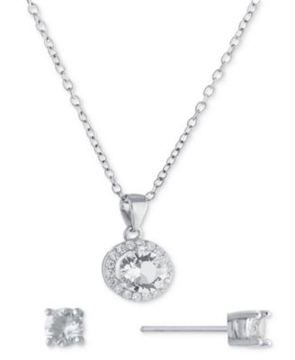 Giani Bernini - 2-Pc. Set Crystal & Cubic Zirconia Halo Pendant Necklace & Solitaire Stud Earrings