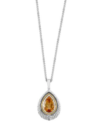 EFFY Collection - Citrine (2-3/4 ct. t.w.) & Diamond Accent Pear 18" Pendant Necklace in Sterling Silver & 14k Gold-Plate