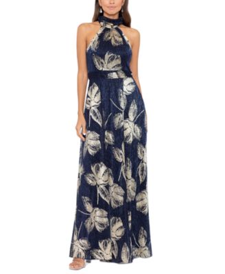 Betsy & Adam - Women's Metallic-Print Halter Gown