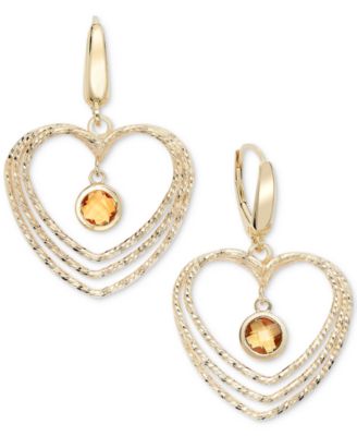 Macy's - Citrine Orbital Triple Heart Drop Earrings (1-5/8 ct. t.w.) in 14k Gold-Plated Sterling Silver (Also in Garnet)