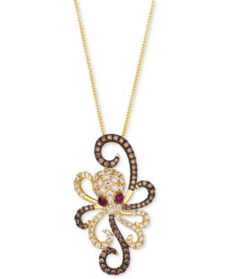 Le Vian - Chocolate Diamond (1/3 ct. t.w.), Nude Diamond (1/2 ct. t.w.) & Passion Ruby (1/20 ct .t.w.) Octopus 20" Adjustable Pendant Necklace in 14k Gold