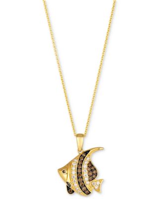 Le Vian - Chocolate Diamond & Nude Diamond Fish 20" Adjustable Pendant Necklace (1/4 ct. t.w.) in 14k Gold