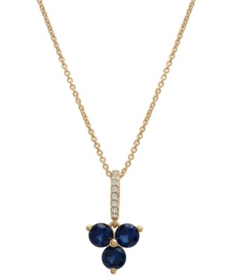 Macy's - Lab-Grown Blue Sapphire (1-1/10 ct. t.w.) & Diamond (1/20 ct. t.w.) Trillium 18" Pendant Necklace in 14k Gold-Plated Sterling Silver