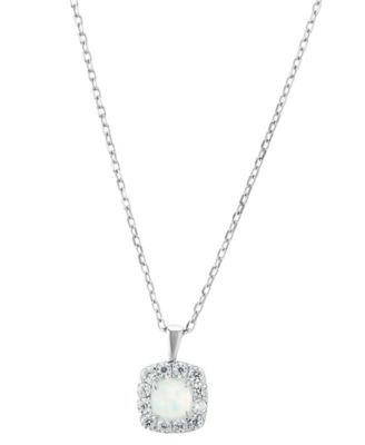 Giani Bernini - Simulated Opal (3/4 ct. t.w.) & Cubic Zirconia Square Halo Pendant Necklace in Sterling Silver, 16" + 2" extender