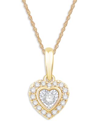 Macy's - Diamond Heart Halo 18" Pendant Necklace (1/6 ct. t.w.) in 10k Two-Tone Gold