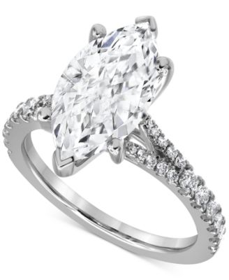 Badgley Mischka - Certified Lab Grown Diamond Marquise- & Round-Cut Engagement Ring (3-1/3 ct. t.w.) in 14k Gold