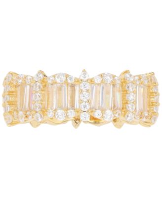 Macy's - Cubic Zirconia Round & Baguette Horizontal Cluster Ring in 14k Gold-Plated Sterling Silver
