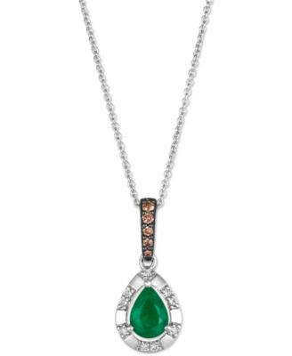 Le Vian - Costa Smeralda Emeralds (1/2 ct. t.w.) & Diamond (1/8 ct. t.w.) Halo Adjustable 20" Pendant Necklace in 14k White Gold