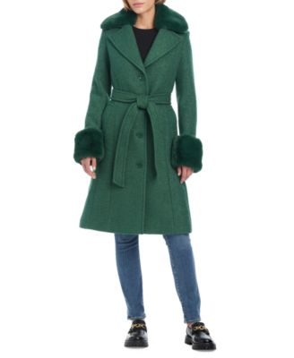 kate spade new york - Women's Faux-Fur-Trim Belted Coat