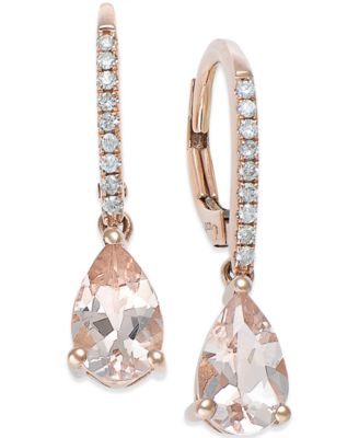 Macy's - Morganite (1-1/5 ct. t.w.) and Diamond (1/10 ct. t.w.) Earrings in 14k Rose Gold