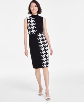 Anne Klein - Women's Houndstooth Mock Neck Sleeveless Dress