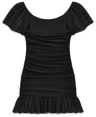 With Jules - Big Girls Ruched Flutter-Sleeve Mesh Dress