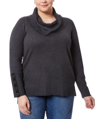Melissa Paige - Plus Size Contrast-Cuff Cowlneck Sweater