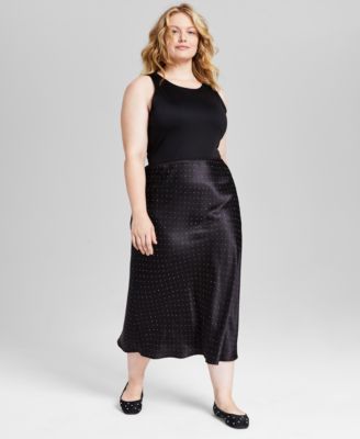 And Now This - Trendy Plus Size Rhinestone-Embellished Skirt