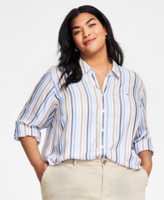 Tommy Hilfiger - Plus Size Striped Roll-Tab Shirt