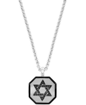 EFFY Collection - Men's Black Spinel (1/6 ct. t.w.) & Black Enamel Star of David 22" Pendant Necklace in Sterling Silver