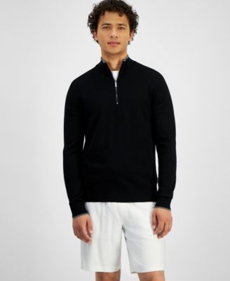 Michael Kors - Men's Modern-Fit Tipped 1/4-Zip Merino Wool Sweater