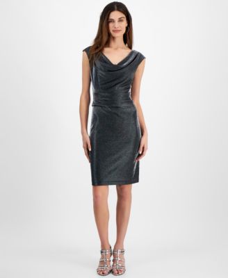 Connected - Petite Cowlneck Metallic-Threaded Cocktail Dress