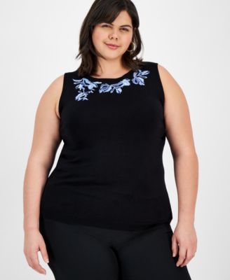 Kasper - Plus Size Sleeveless Embroidered Knit Top